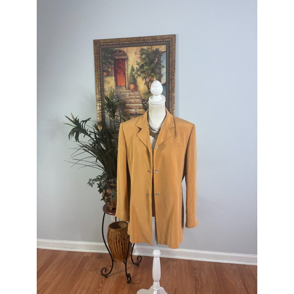 Laura Leigh Ltd Blazer Women's 6 Camel Brown 100% Silk Long Sleeve Lapel Notched